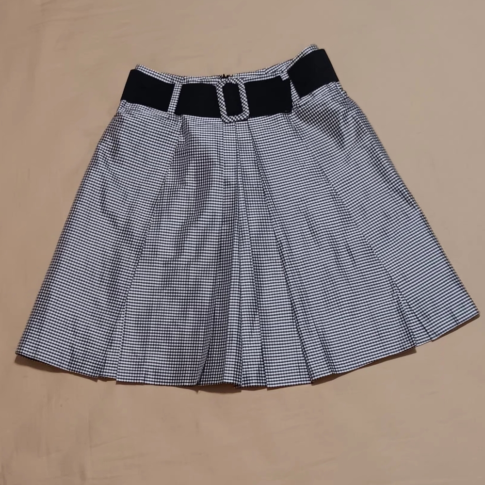Carlisle Black and White Gingham Skirt Y2k Pleated Sz2 Silk Fashion Academy